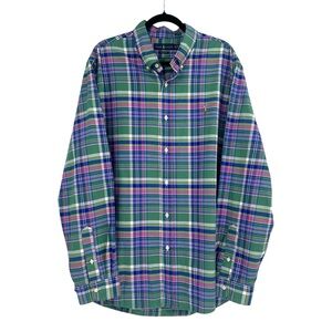 Ralph Lauren Mens Long Sleeve Plaid Dress Shirt Size XXL Green Blue Pink Classic